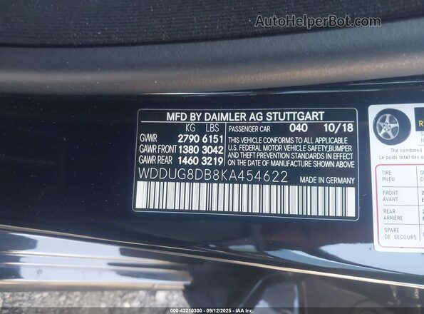 WDDUG8DB8KA454622 2019 MERCEDES-BENZ S Black Widok komory silnika