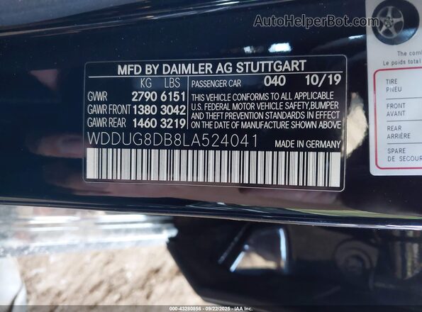 WDDUG8DB8LA524041 2020 MERCEDES-BENZ S-CLASS Black Engine compartment view