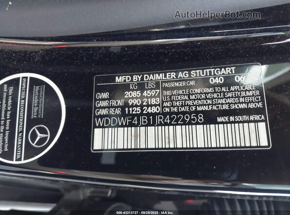 WDDWF4JB1JR422958 2018 MERCEDES-BENZ C-CLASS Black 