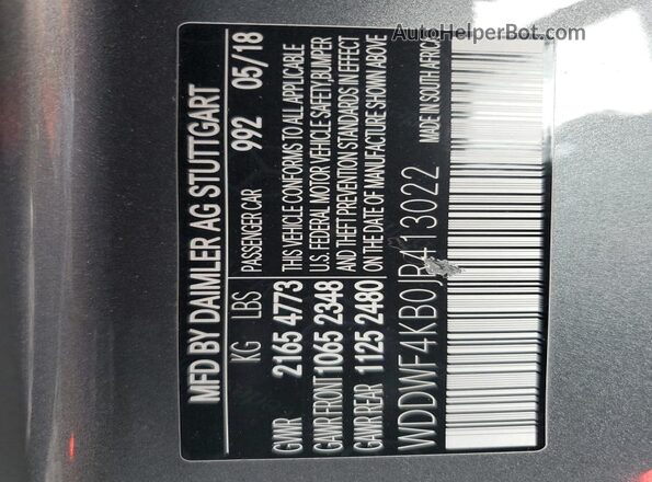 WDDWF4KB0JR413022 2018 MERCEDES-BENZ C Gray 
