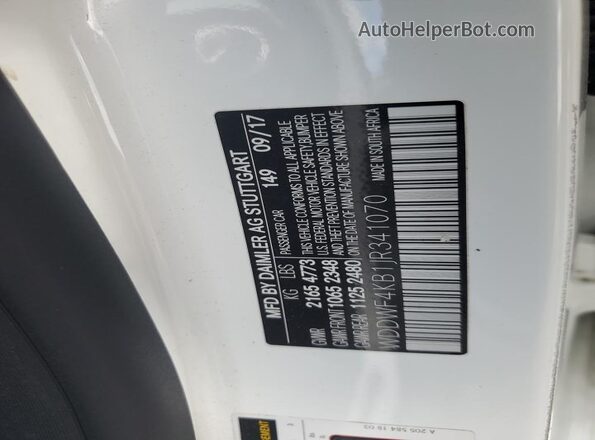 WDDWF4KB1JR341070 2018 MERCEDES-BENZ C White 
