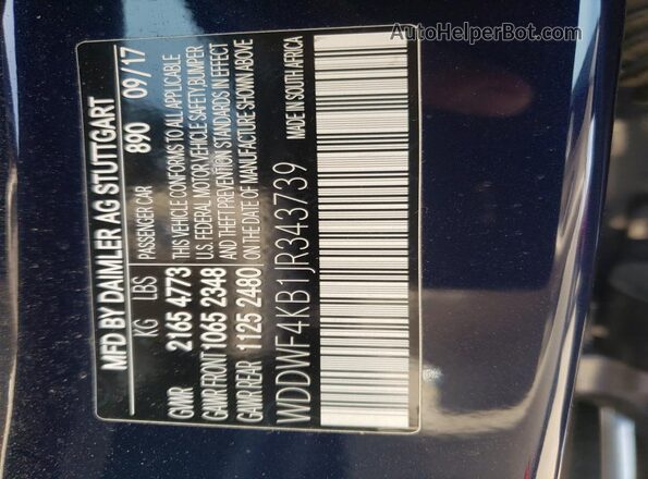 WDDWF4KB1JR343739 2018 MERCEDES-BENZ C Blue 
