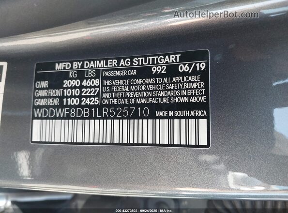 WDDWF8DB1LR525710 2020 MERCEDES-BENZ C-CLASS Silver ძრავის განყოფილების ხედი