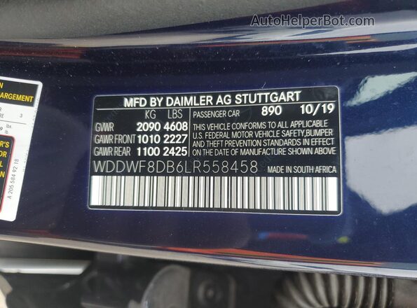 WDDWF8DB6LR558458 2020 MERCEDES-BENZ C Blue Widok komory silnika