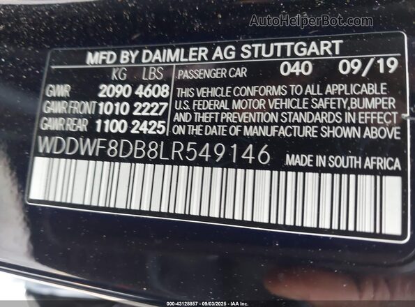 WDDWF8DB8LR549146 2020 MERCEDES-BENZ C-CLASS Black ძრავის განყოფილების ხედი
