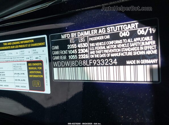 WDDWJ8DB8LF933234 2020 MERCEDES-BENZ C Black Vista del compartimento del motor