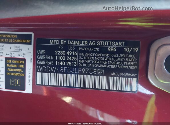 WDDWK8EB3LF973894 2020 MERCEDES-BENZ C-CLASS Red Շարժիչի բաժամունքի տեսք