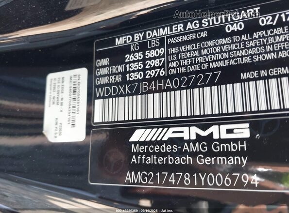 WDDXK7JB4HA027277 2017 MERCEDES-BENZ AMG S 63 Black Вид підкапотного простору