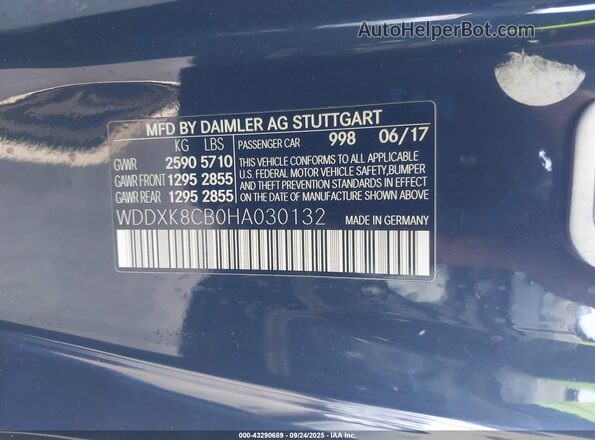 WDDXK8CB0HA030132 2017 MERCEDES-BENZ S Синий Вид подкапотного пространства