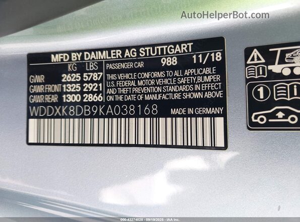 WDDXK8DB9KA038168 2019 MERCEDES-BENZ S-CLASS Silver Vista del compartimento del motor