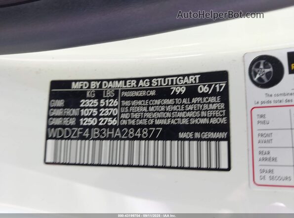 WDDZF4JB3HA284877 2017 MERCEDES-BENZ E-CLASS White 