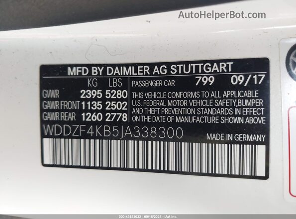 WDDZF4KB5JA338300 2018 MERCEDES-BENZ E-CLASS White 