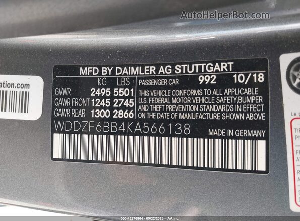 WDDZF6BB4KA566138 2019 MERCEDES-BENZ AMG E 53 Серый 