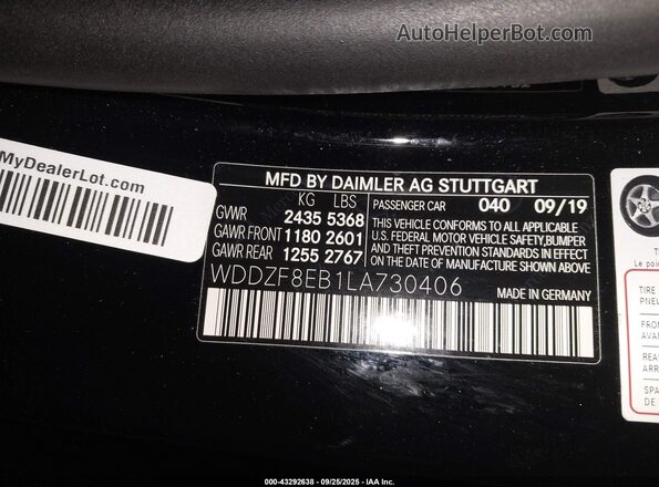 WDDZF8EB1LA730406 2020 MERCEDES-BENZ E Black 