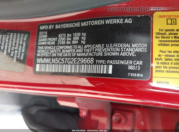 WMWLN5C57G2E29668 2016 MINI CLUBMAN Red 