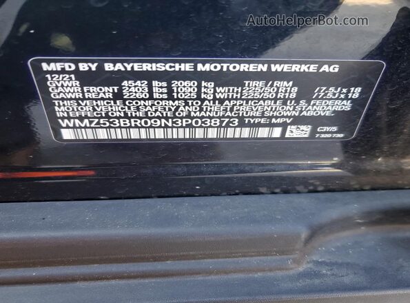 WMZ53BR09N3P03873 2022 MINI COOPER Черный Панорамный вид салона 360°