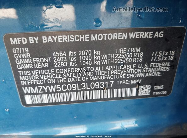 WMZYW5C09L3L09317 2020 MINI COUNTRYMAN Blue 