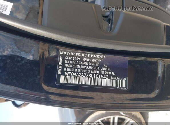 WP0AA2A7XKL101542 2019 PORSCHE PANAMERA Black 