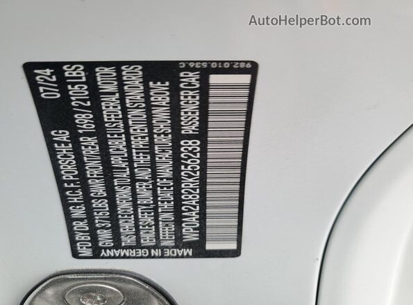 WP0AA2A82RK256238 2024 PORSCHE CAYMAN White 