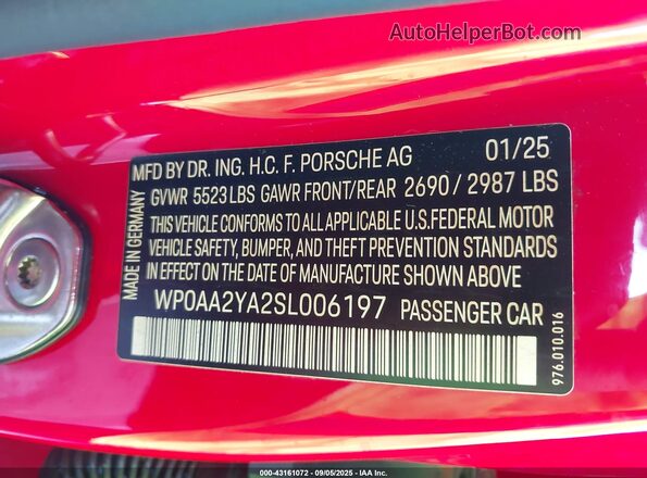 WP0AA2YA2SL006197 2025 PORSCHE PANAMERA Red Engine compartment view