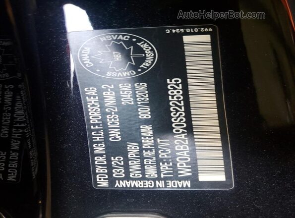 WP0AB2A90SS225825 2025 PORSCHE 911 Black Vista del compartimento del motor