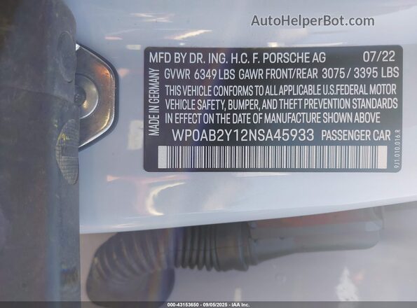 WP0AB2Y12NSA45933 2022 PORSCHE TAYCAN Silver Widok komory silnika