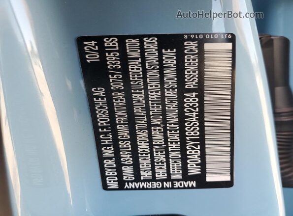 WP0AB2Y18SSA42384 2025 PORSCHE TAYCAN Blue VIN sticker view