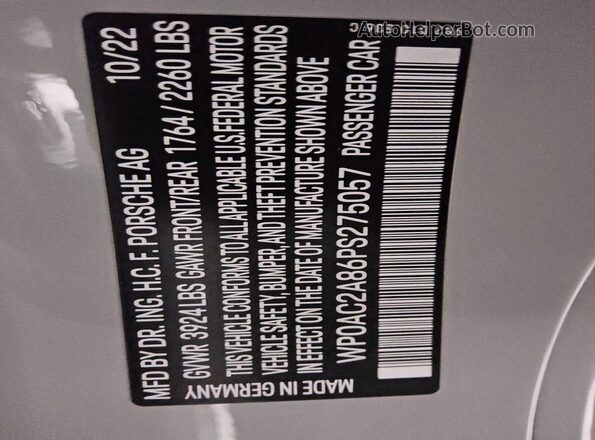 WP0AC2A86PS275057 2023 PORSCHE CAYMAN Gray Engine compartment view