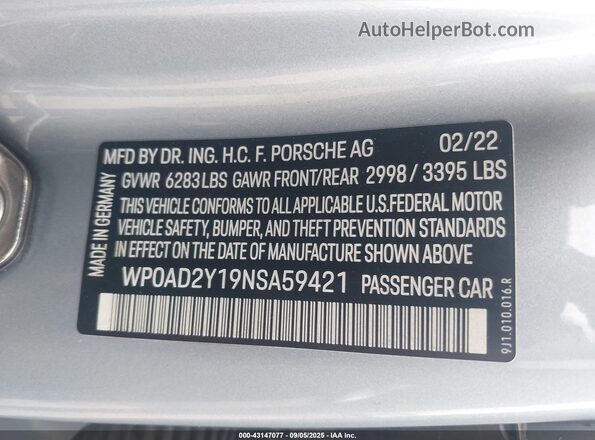 WP0AD2Y19NSA59421 2022 PORSCHE TAYCAN Silver ძრავის განყოფილების ხედი