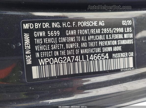 WP0AG2A74LL146654 2020 PORSCHE PANAMERA Gray Widok komory silnika