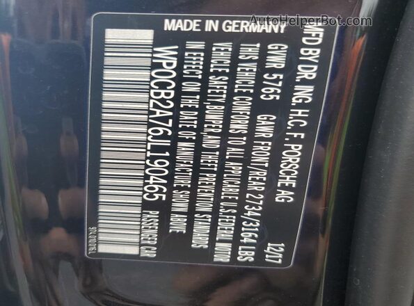 WP0CB2A76JL190465 2018 PORSCHE PANAMERA Черный 