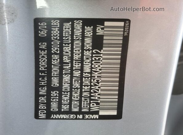 WP1AA2A25HKA80312 2017 PORSCHE CAYENNE Silver 