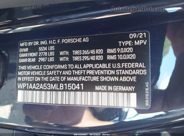WP1AA2A53MLB15041 2021 PORSCHE MACAN Black Вид підкапотного простору