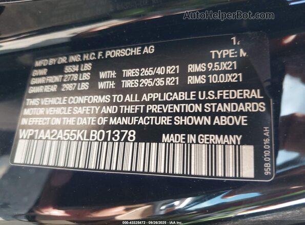 WP1AA2A55KLB01378 2019 PORSCHE MACAN Black Vista del compartimento del motor
