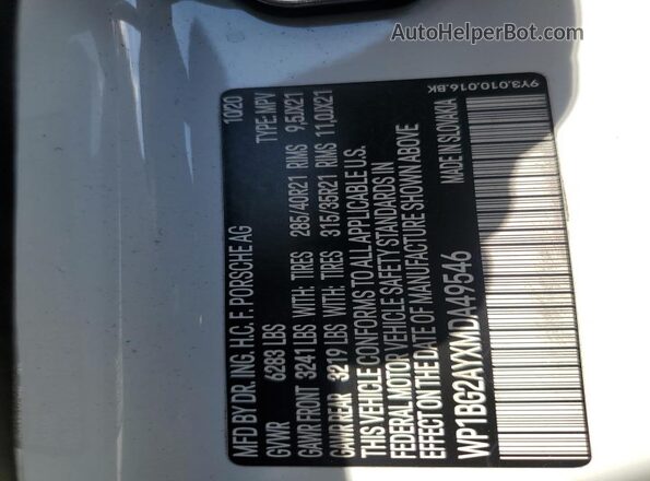 WP1BG2AYXMDA49546 2021 PORSCHE CAYENNE White Vista del compartimento del motor