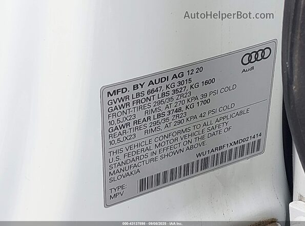 WU1ARBF1XMD021414 2021 AUDI RS Q8 White 