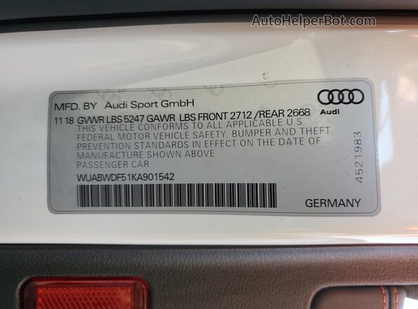 WUABWDF51KA901542 2019 AUDI RS5 White Շարժիչի բաժամունքի տեսք