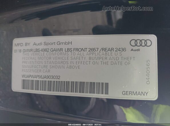 WUAPWAF56JA903032 2018 AUDI RS5 Black Engine compartment view
