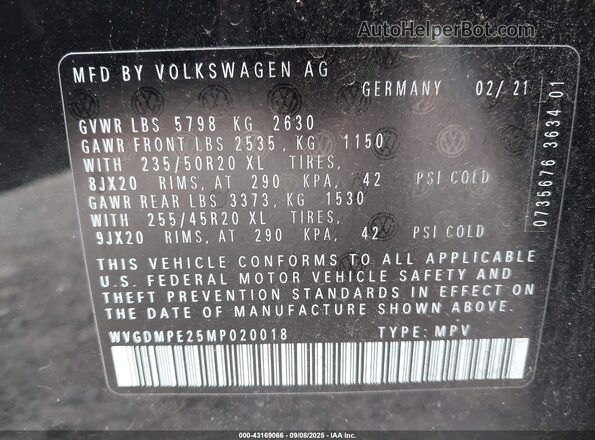 WVGDMPE25MP020018 2021 VOLKSWAGEN ID.4 Black Շարժիչի բաժամունքի տեսք