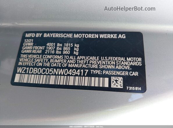 WZ1DB0C05NW049417 2022 TOYOTA GR SUPRA Silver Engine compartment view