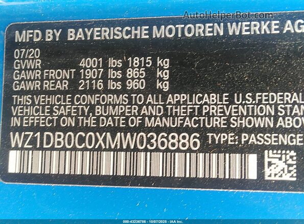 WZ1DB0C0XMW036886 2021 TOYOTA GR SUPRA Blue Engine compartment view