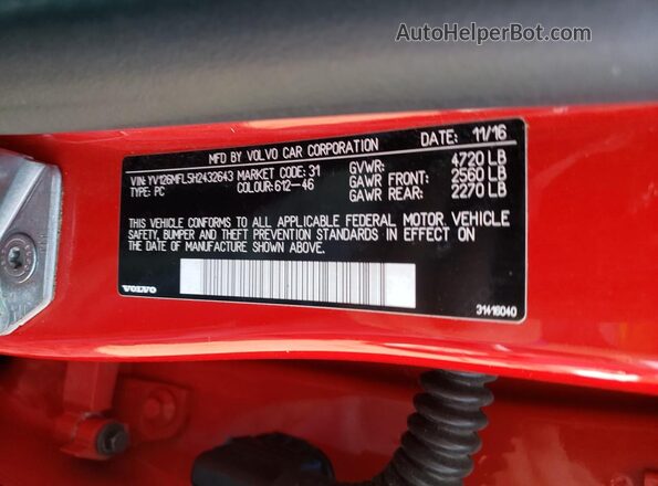 YV126MFL5H2432643 2017 VOLVO S60 Red 