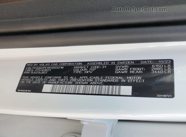 YV4062PEXR1203218 2024 VOLVO XC90 White 