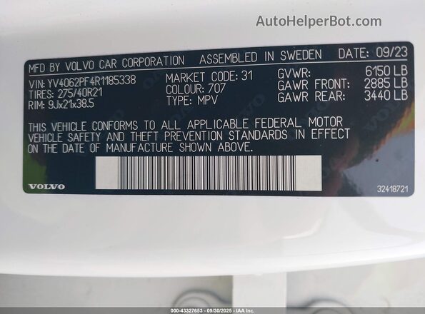 YV4062PF4R1185338 2024 VOLVO XC90 Белый Вид подкапотного пространства