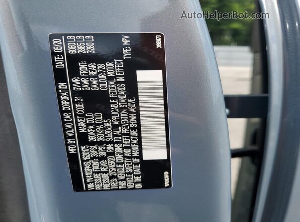 YV4102PK6L1620175 2020 VOLVO XC90 Серый Вид наклейки с VIN-кодом