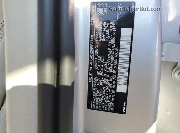 YV4A22PL5L1582263 2020 VOLVO XC90 Silver Widok naklejki z numerem VIN