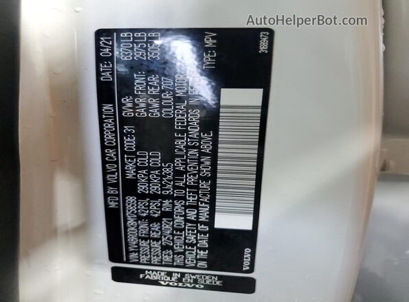 YV4BR00K8M1758598 2021 VOLVO XC90 White 