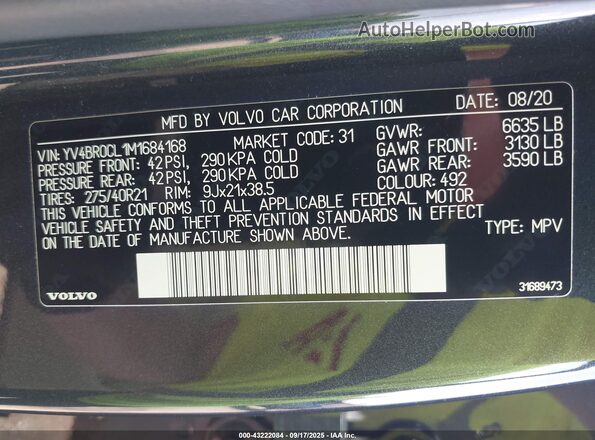 YV4BR0CL1M1684168 2021 VOLVO XC90 RECHARGE PLUG-IN HYBRID Gray Widok komory silnika