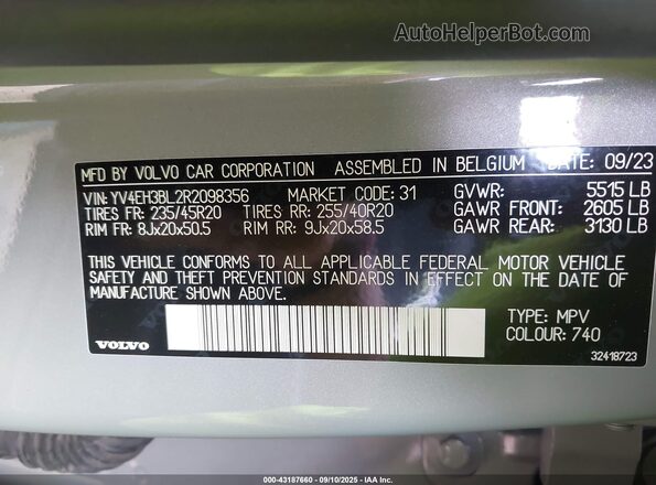 YV4EH3BL2R2098356 2024 VOLVO C40 Серый Вид подкапотного пространства