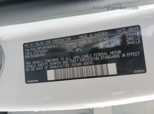 YV4L12PV4P1907343 2023 VOLVO XC90 Белый 